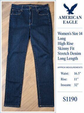 High Rise Skinny Fit Super Stretch American Eagle Women's Jeans Size 14 Long